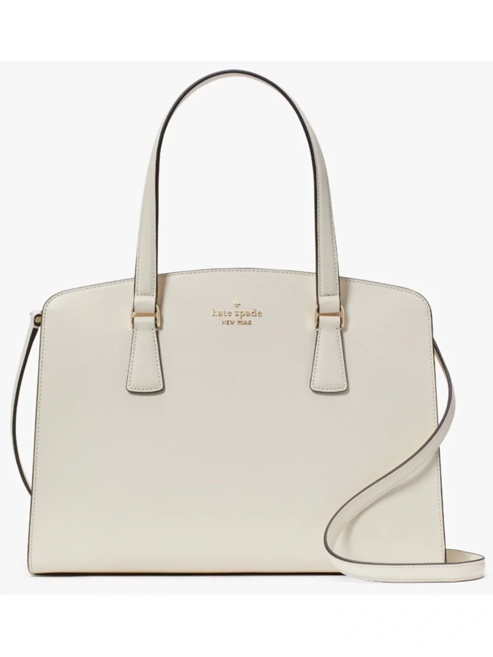 Kate Spade Perry Ivory White Leather Satchel V095 Meringue Gold Logo Adj Strap